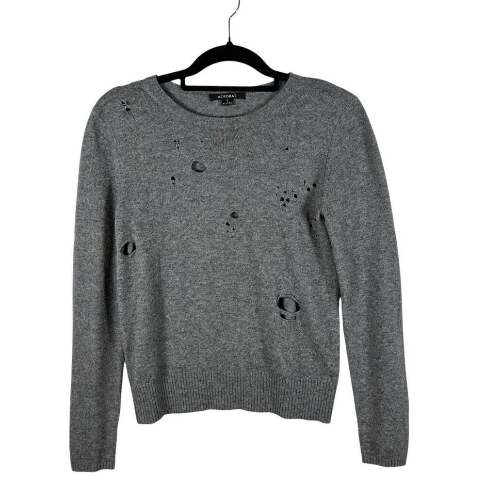 Acrobat Cashmere Wool Blend Gray Distressed Sweater‎ Women's Size Small Luxury